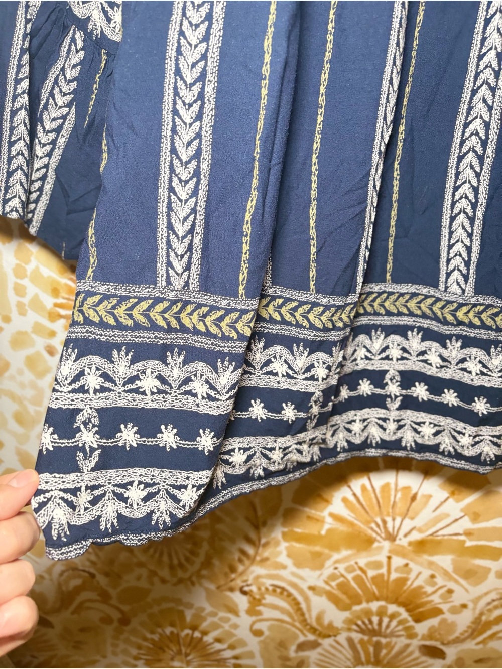 Boho Navy Blue Peasant Blouse Women's Off-the-Shoulder Bell Sleeve Top - Picture 8 of 12